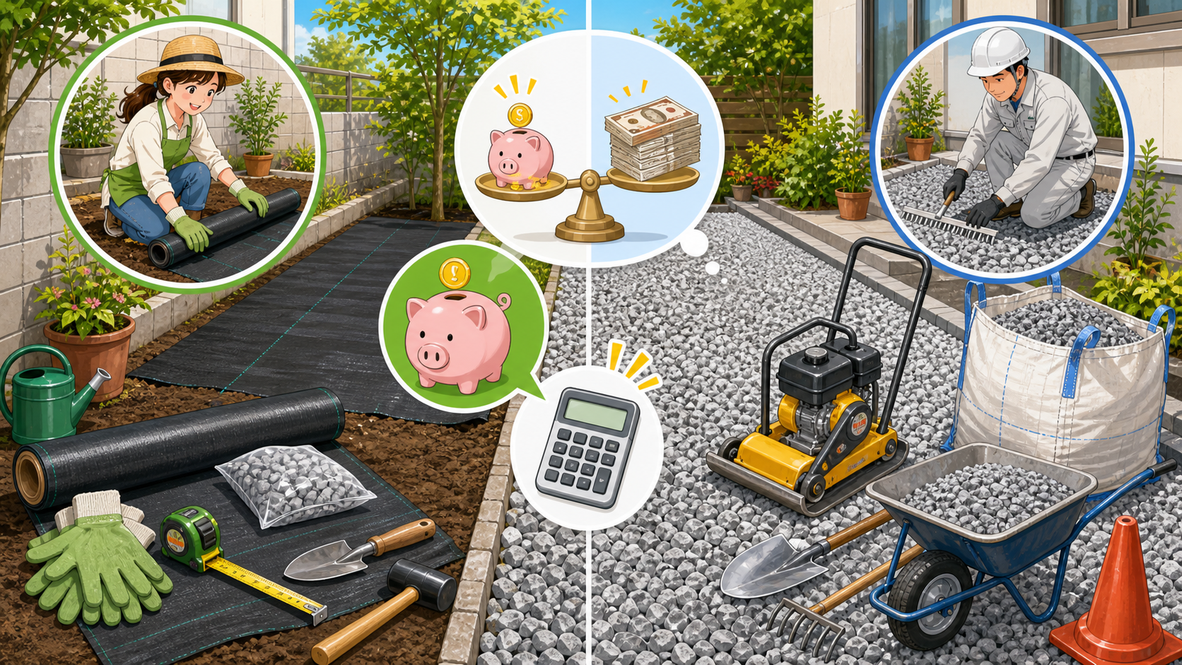 庭に防草シートと砂利を敷く費用はいくら？DIYと業者の違い