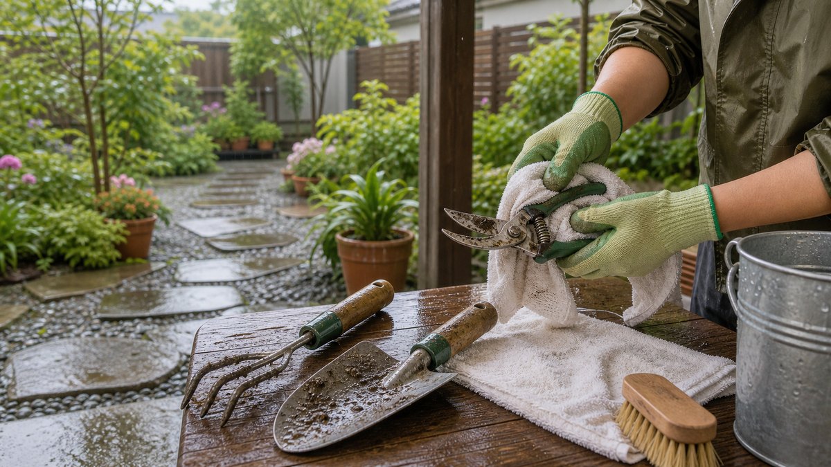 雨の日の庭作業後に道具を傷めない手入れ｜サビ・泥汚れを防ぐ片づけ方